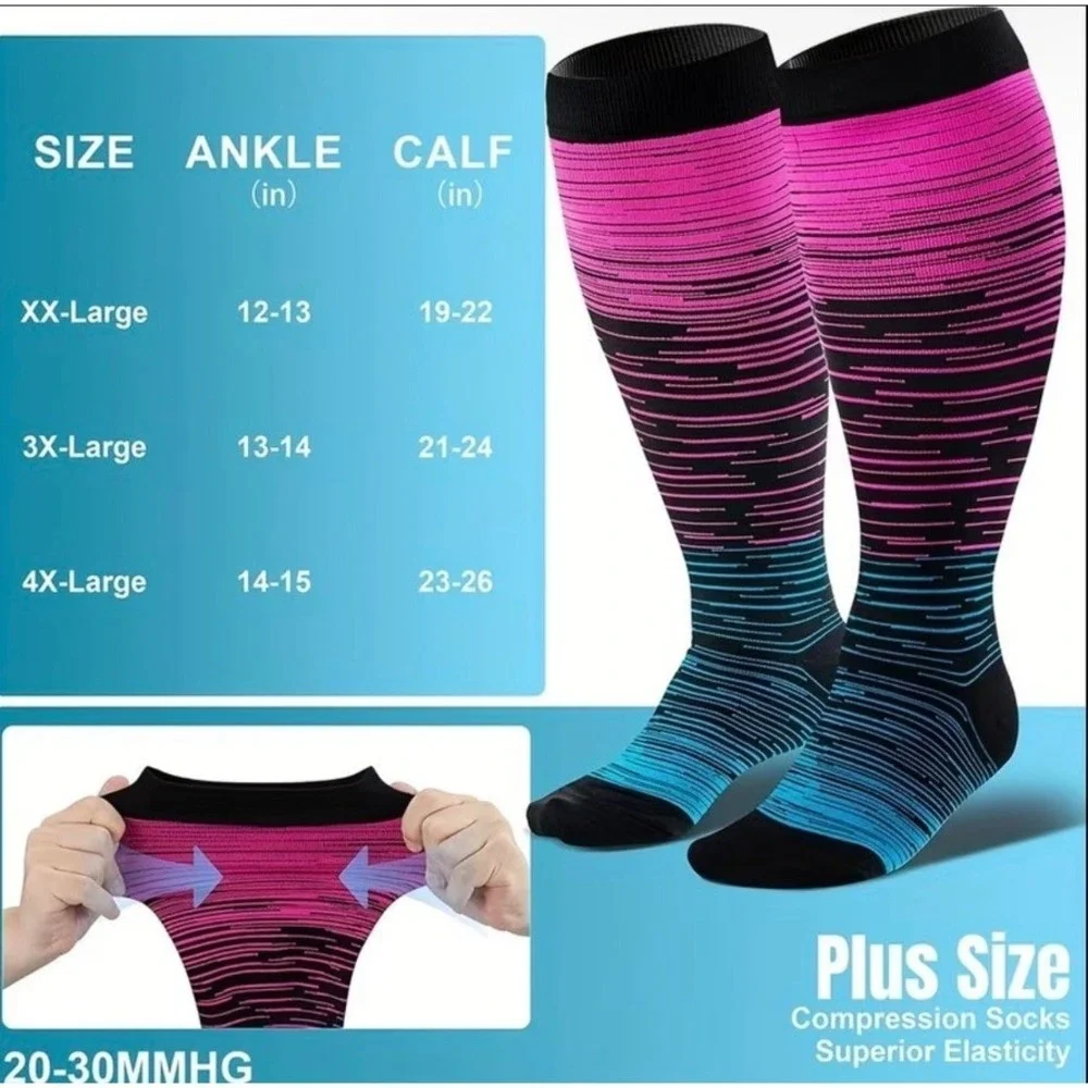 Unisex 20-30 mmHg Compression Socks 4XL Colorful Retro Gradient Medical 2 Pack‎